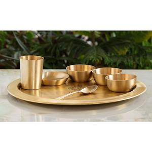IndianArtVilla Ensemble de dîner 7 pièces en laiton pur fini mat, vaisselle de service pour hôtel et restaurant à domicile-16 "pouces - Product Image 2