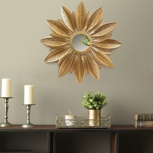 Golden Leaf Burst <b>Art</b> Deco Round Wall Mirror for Home Decor Wedding & Bar Mitzvah Bedroom and Hallway Decoration - Product Image 5