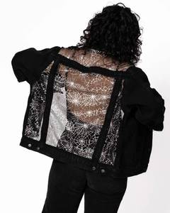 Vestes en jean noires d'inspiration gothique en gros avec dos en dentelle transparente, vêtements d'extérieur formels pour l'été et l'hiver - Fabricant et exportateur - Product Image 3