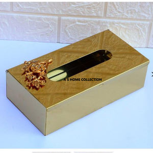Meilleure boîte à mouchoirs en aluminium avec motif de fleurs blanches et dorées, organisateur de table, décoration de salle à manger pour les hôtels - Product Image 6