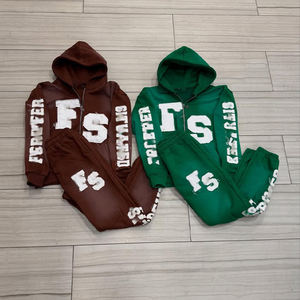 Ensemble pantalons de survêtement et sweat à capuche vintage Sweat à capuche brodé en détresse avec fermeture éclair Streetwear Survêtement pour hommes et femmes - Product Image 2