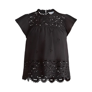 Mode femmes haute qualité écologique élégant doux Vintage chemises sans manches plissé dentelle oeillet à volants creux taille naturelle - Product Image 4