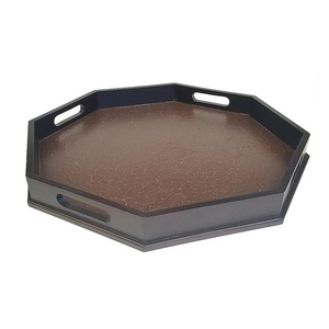 Plateau de service à salade de nourriture décoratif gravé à la main Plateau de service en bois de forme ovale avec poignées décoratives - Product Image 5