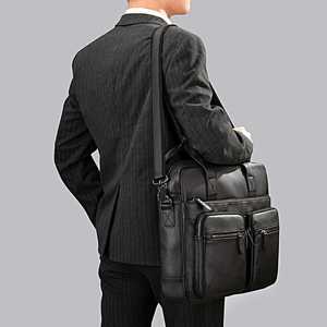 Vintage 16 Inch Genuine <b>Leather</b> <b>Briefcase</b> Large Cowhide Laptop Handbag Zipper Men's Women's Business Shoulder Messenger Bag - Product Image 4