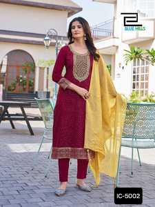 Indian Ethnic Wear Rayon Foil Print Embroidery Work Wedding Leranath Fashion Readymade Salwar Kameez Chanderi Print Latkan - Product Image 4