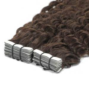 Brazilian Virgin Hair Curly <b>Tape</b> Extensions 3C Burmese Style #2C Chocolate <b>Brown</b> 20 Inches - Product Image 2