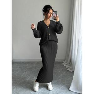 V Neck <b>Knit</b> Outfit <b>Set</b> Women's Sweater <b>Set</b> Size S Color White - Product Image 6