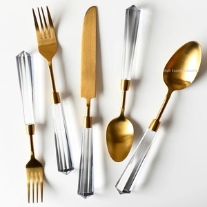 Fancy Design Metal Cutlery <b>Set</b> with <b>Grey</b> Acrylic Handle Gold Finished for Home and Hotels Dinnerware Flatware <b>Sets</b> - Product Image 3