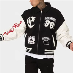 Veste brodée en chenille à manches en cuir pour homme, marque privée personnalisée, fermeture à glissière de style universitaire de baseball Letterman pour l'hiver - Product Image 3