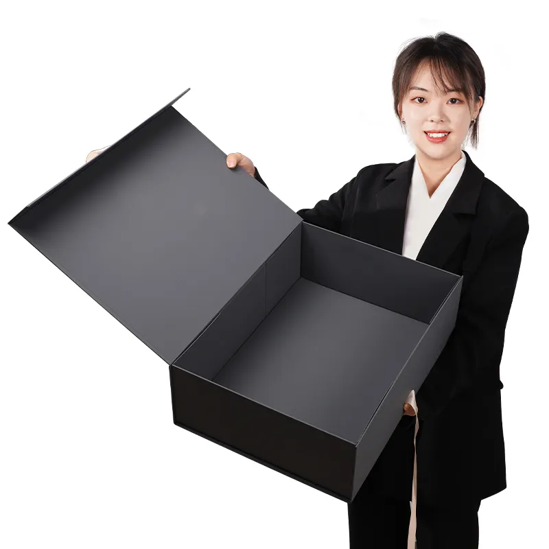 Caja de cartón rígida de diseño personalizado para regalo, embalaje magnético plegable para vestido de boda, color negro mate