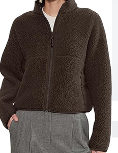 Women's Embroidered Windproof Breathable Fleece <b>Sherpa</b> Jacket Casual Long Sleeve Zipper Fuzzy Coat with Pockets - Product Image 6