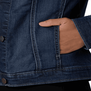 Veste en jean recadrée à la mode pour femmes avec logo brodé à manches longues clouté de grandes perles en coton imprimé - Product Image 6