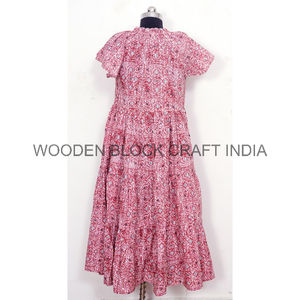 Robes d'été décontractées en coton écologique pour femmes, imprimées à la main, coupe midi moulante, col en V, motif floral, pour soirée, avec poches - Product Image 5