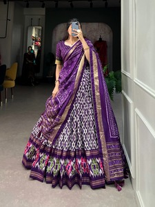 ออกแบบล่าสุด tussr Silk patola งานพิมพ์ lahenga choli - Product Image 5