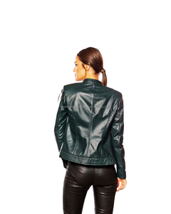 Blouson de moto respirant pour femme, rembourré en coton, avec détails en cuir véritable et fermeture éclair, design léger personnalisable - Product Image 2