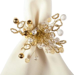 Rond de serviette en perles d'or super luxe en forme de vintage unique décor de table de fête de mariage rond de serviette exclusif - Product Image 1