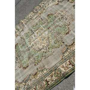 พรมวินเทจตุรกีขนาดใหญ่ 5.8x9.3 ฟุต สีเบจลายดอกไม้ ทำจากขนสัตว์ - Product Image 5