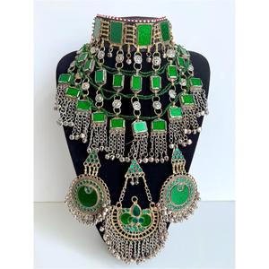 Parures de bijoux afghans Kuchi au design traditionnel fait à la main avec pierres précieuses et glands pour femmes - Product Image 2