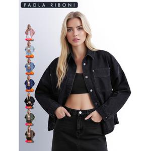 Camisa Vaquera Oversize para Mujer Paola Riboni, Corte Holgado, Color Caramelo, Estilo Casual Vintage de Primavera/Verano, Manga Larga - Product Image 2