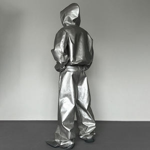 Conjunto de Chándal de Cuero Sintético para Hombre, Ropa de Calle Estilo Punk, Hip Hop, Color Blanco, Dos Piezas, 100% - Product Image 3