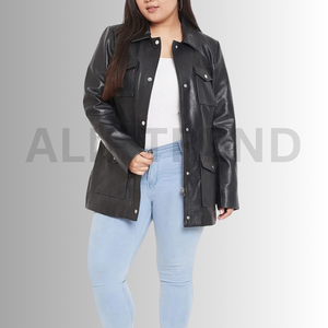 Veste trench personnalisée en cuir de mouton véritable tissé respirant d'automne pour femmes - Product Image 4