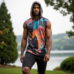 Men's Fitness Wear Printed <b>Hoodie</b> Bodybuilding Gym Wear Sleeveless <b>Sublimation</b> Top Workout Jogging Hood Men Printed <b>Hoodie</b> - Product Image 5