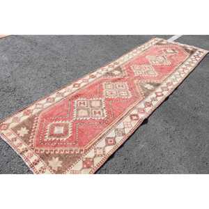 3.8x11.8 ft Vintage Turkish Rug, <b>Runner</b> Rug, <b>Red</b> Wool Rug - Product Image 1
