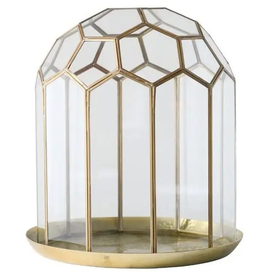 Tischplatte Metall Große dekorative Glas-und Metall laterne Ovale Form Bauernhaus Verwenden Sie dekorative Kerzen laterne Golden