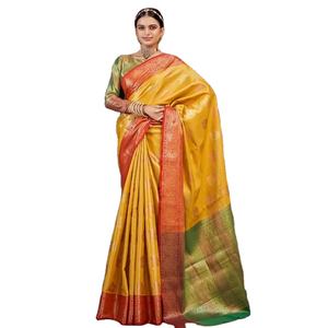 Bollywood hermosa secuencia de seda tejida a mano borlas puras y Sari de pliegue puro - Product Image 2