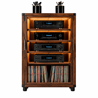 Lemari Penyimpanan Peralatan Audio HiFi Walnut Mewah dengan Lampu LED Rak Pajangan Piringan Hitam Furnitur Koleksi Stereo Rumah