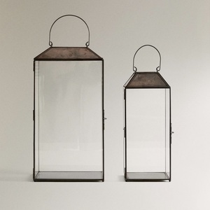 Europeo rústico nórdico inspirado moderno hogar boda decoraciones vidrio transparente Navidad linternas latón Metal hierro candelabros - Product Image 5