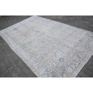 Alfombra de 6.6x10.5 pies, Alfombra Turca Vintage, Alfombra de Lana con Diseño de Camuflaje Azul y Blanco - Product Image 2