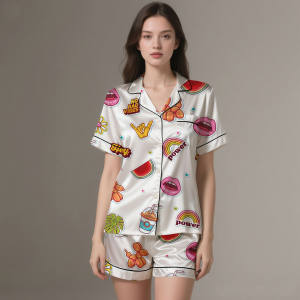 Luxury Silk <b>Satin</b> Pajamas for Adults Breathable Summer Sleepwear - Product Image 1