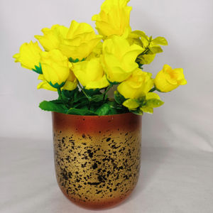 Florero colorido con estampado de mano de estilo costero de excelente calidad, hecho de aluminio metálico de hierro para decoración de mesa de oficina en casa - Product Image 1