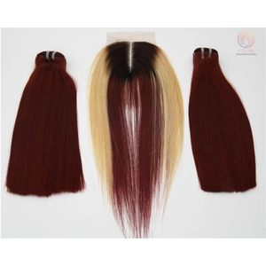Extensions de cheveux vietnamiens Remy couleur personnalisée avec closure, cheveux raides naturels non traités, double épaisseur, cuticules alignées, 100g de SDD - Product Image 1