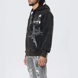 Men's Hoodies Rhinestone Pullover 100% Cotton Oversize Printing Custom Hoodies Manufacturers Heavyweight Hoodie for Men - Product Image 3