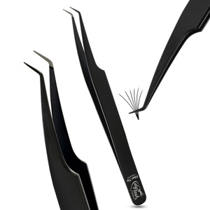 Pinzas de extensión de pestañas con punta de fibra negra de etiqueta privada para ventiladores de volumen de pestañas, pestañas tenues, botas de Punta Nano, agarre fuerte - Product Image 1