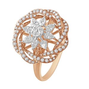 Anillo de Boda de Lujo con Grabado de Diamantes CZ Únicos Vintage, Joyería de Oro Rosa y Plata de Ley, Plumeria, Estilo Antiguo Inglés - Product Image 2