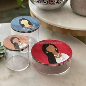 Quality Handicrafts Acrylic 4 Boxes Set With Wood Mop Inlay Lid Resin Container Set Home Decorative Dessert Storage Kitchenware - Product Image 2