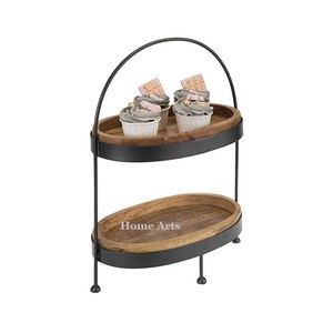 Bandeja de servir de dos niveles de madera y hierro con la mejor calidad, forma ovalada, para chocolates y dátiles, al precio más bajo. - Product Image 1