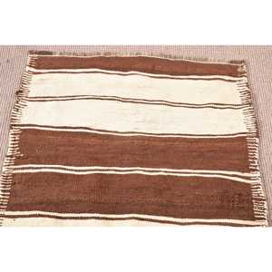 Vintage Turkish Runner Rug 2.8x11.3 ft, Kilim <b>Brown</b> <b>Wool</b> Rug - Product Image 5