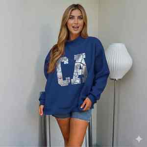 Alta calidad diseño personalizado de gran tamaño de algodón polar francés mujeres cuello alto invierno Casual sólido frente Logo sudadera - Product Image 4