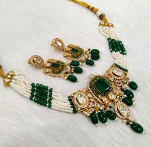 Graceful Mosenite <b>Necklace</b> <b>Earrings</b> Combo <b>Set</b> Stone Embellished <b>Pearls</b> for Daily Wear Engagement Festive Wedding Party Looks - Product Image 4