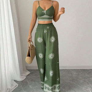 Ensemble de robe décontractée pour femme en deux pièces de qualité supérieure, chemisier court uni tissé, broderie, fournisseur en gros - Product Image 1