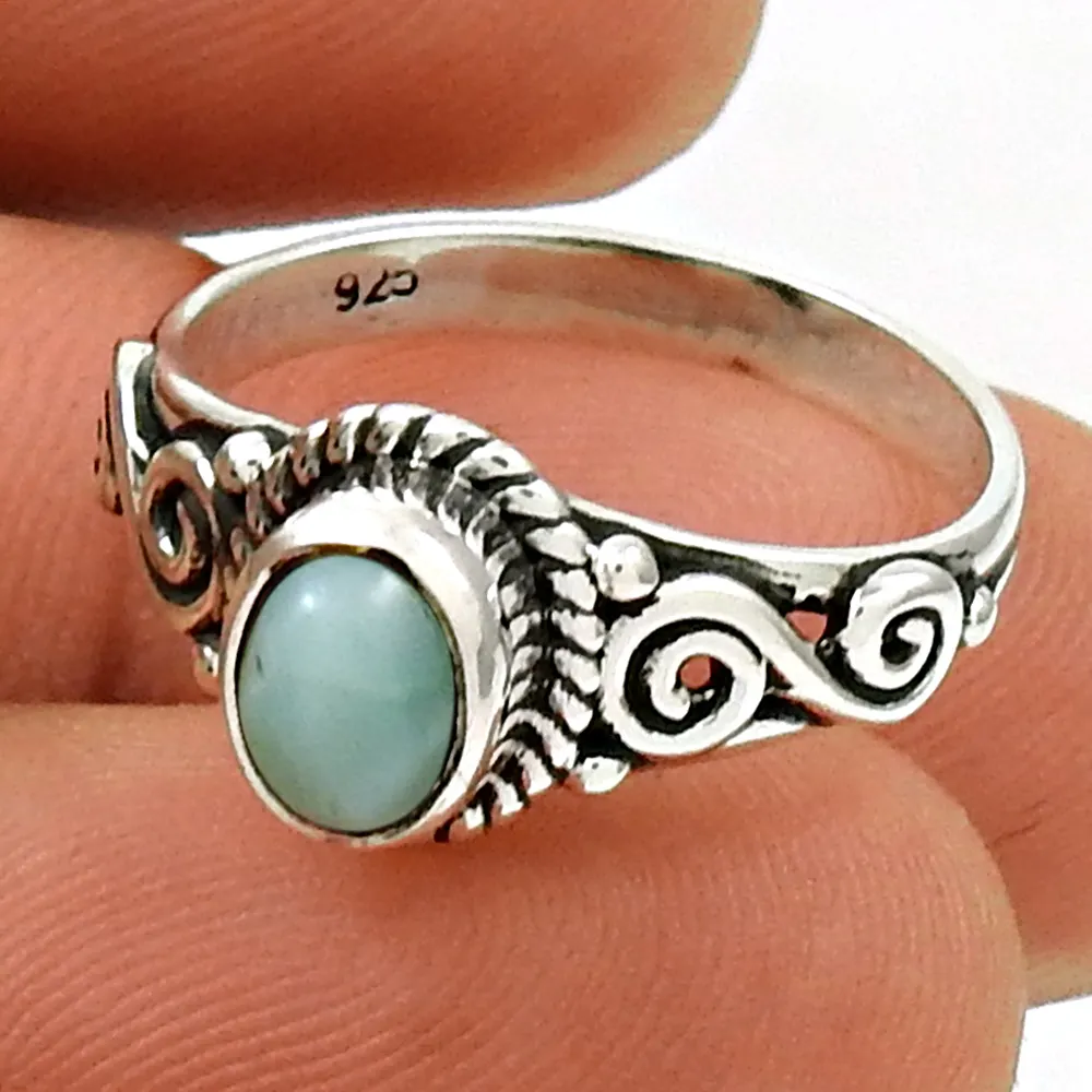 Natural Larimar Gemstone Wholesale Wedding 925 Sterling Silver Rings For women Men Gift jewelry supplier From India