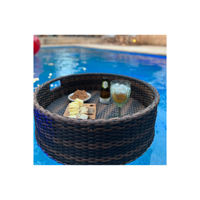 Plateau flottant pliable en rotin et plateau de petit-déjeuner, compatible lave-vaisselle, pour piscine, pour servir des aliments et des boissons