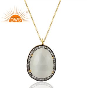 Venta caliente plata esterlina 18K chapado en oro Cz y piedra de Luna Blanca colgante de piedras preciosas collar Demi fabricante de joyería fina - Product Image 3