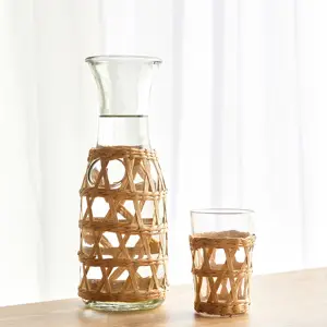 Wholesale drinkware supply woven tumblers pitcher jug and glass set with decor seagrass cover holder