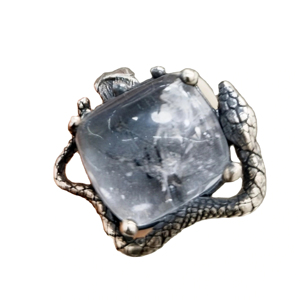 Anillo de Serpiente de Plata de Ley 925 Hecho a Mano, Moderno, con Cuarzo Sintético y Baño de Rodio - Regalo y Fiesta - Product Image 1