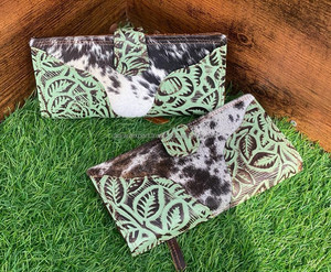 Carteras plegables de cuero genuino de piel de vaca tallada de alta calidad para regalo hechas a mano para mujer - Product Image 3